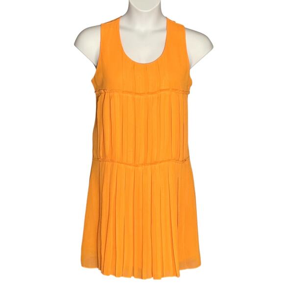 Milano Sleeveless Swing Dress Size 10 Flirty Orange Pleated Flapper Shift Lined - Picture 1 of 10